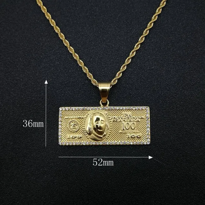 Wholesale Gold Plated Titanium Steel Dollar Sign Pendant Necklace – Hip Hop Iced Out Jewelry Bulk Supplier Factory Price