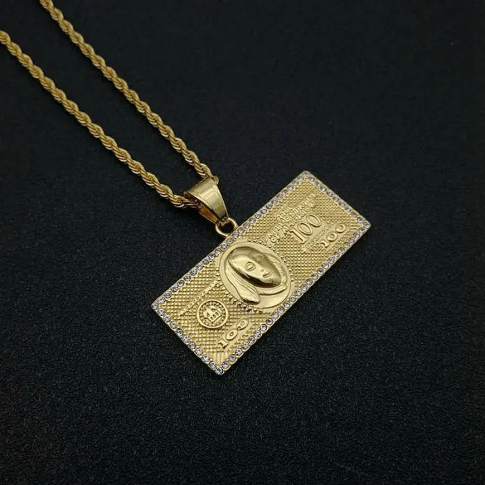 Wholesale Gold Plated Titanium Steel Dollar Sign Pendant Necklace – Hip Hop Iced Out Jewelry Bulk Supplier Factory Price