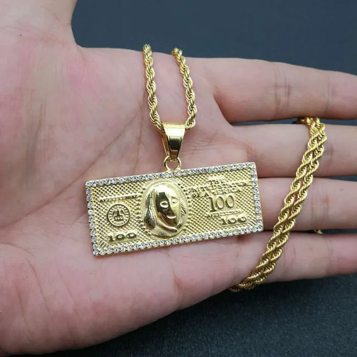 Wholesale Gold Plated Titanium Steel Dollar Sign Pendant Necklace – Hip Hop Iced Out Jewelry Bulk Supplier Factory Price