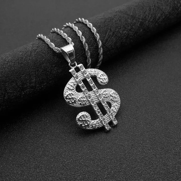 Wholesale Gold Plated Titanium Steel Dollar Pendant Necklace – Hip Hop Iced Out Jewelry Bulk Supplier Factory Price