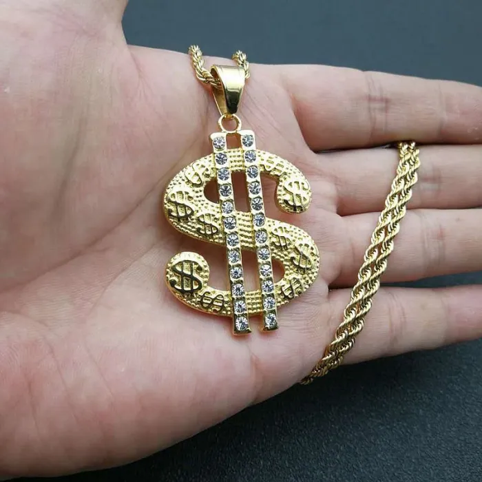 Wholesale Gold Plated Titanium Steel Dollar Pendant Necklace – Hip Hop Iced Out Jewelry Bulk Supplier Factory Price