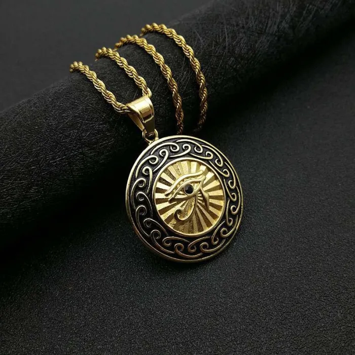 Wholesale Gold Plated Titanium Steel Eye of Horus Pendant Necklace – Egyptian Jewelry Bulk Supplier Factory Price