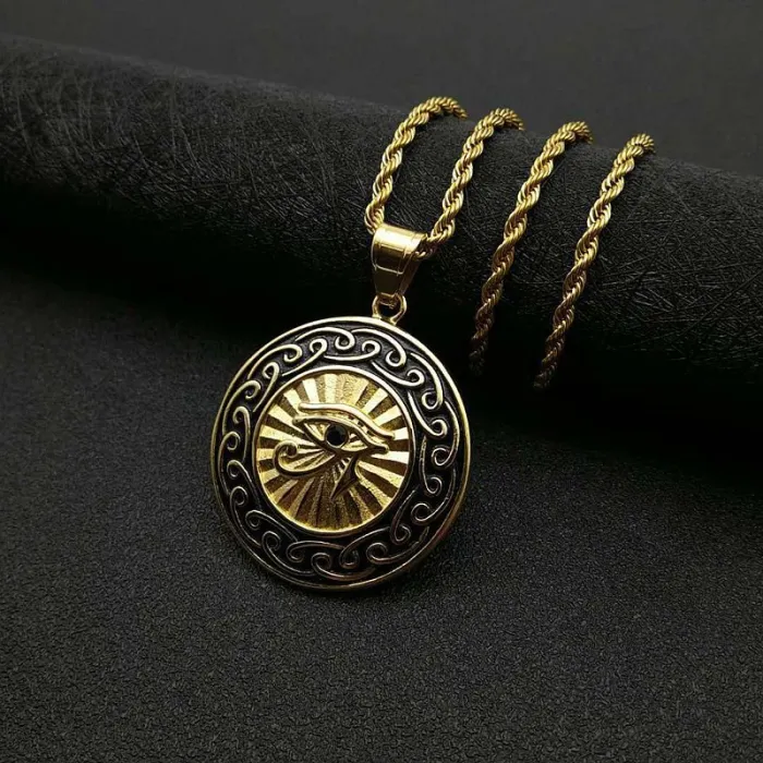 Wholesale Gold Plated Titanium Steel Eye of Horus Pendant Necklace – Egyptian Jewelry Bulk Supplier Factory Price