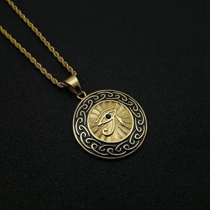 Wholesale Gold Plated Titanium Steel Eye of Horus Pendant Necklace – Egyptian Jewelry Bulk Supplier Factory Price