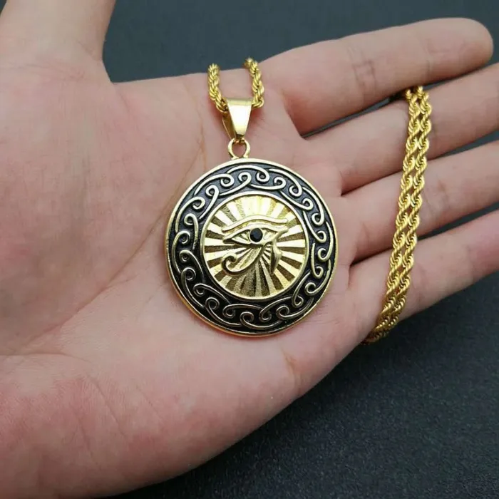Wholesale Gold Plated Titanium Steel Eye of Horus Pendant Necklace – Egyptian Jewelry Bulk Supplier Factory Price