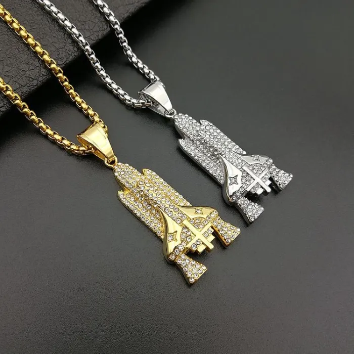 Wholesale Gold Plated Titanium Steel Rocket Pendant Necklace – Hip Hop Iced Out Space Jewelry Bulk Supplier Factory Price