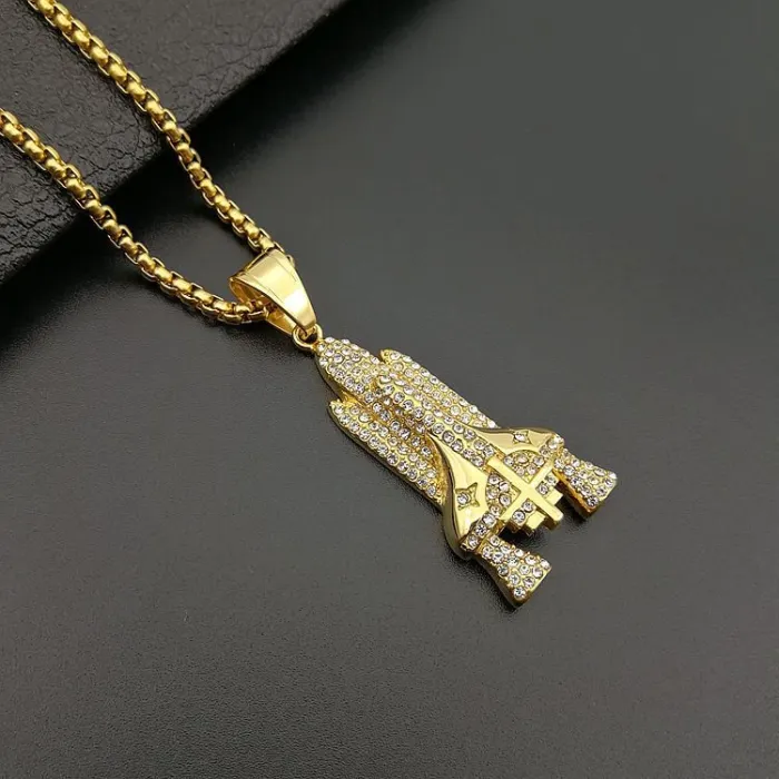 Wholesale Gold Plated Titanium Steel Rocket Pendant Necklace – Hip Hop Iced Out Space Jewelry Bulk Supplier Factory Price