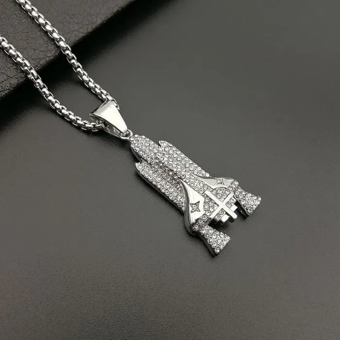 Wholesale Gold Plated Titanium Steel Rocket Pendant Necklace – Hip Hop Iced Out Space Jewelry Bulk Supplier Factory Price