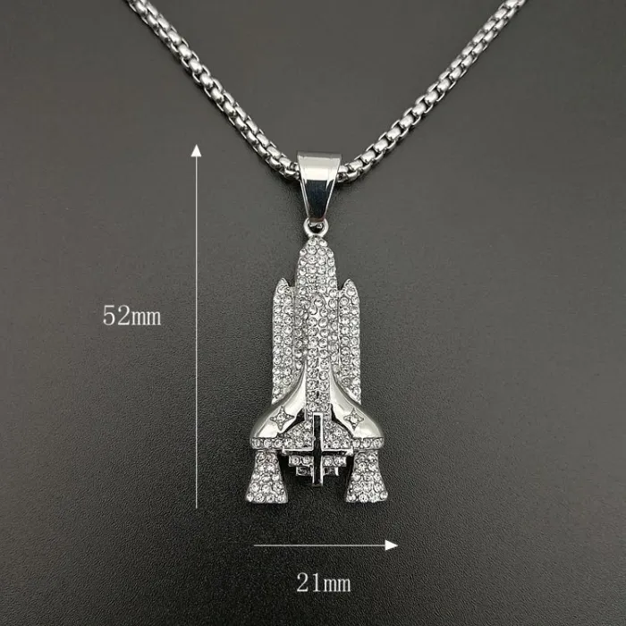 Wholesale Gold Plated Titanium Steel Rocket Pendant Necklace – Hip Hop Iced Out Space Jewelry Bulk Supplier Factory Price