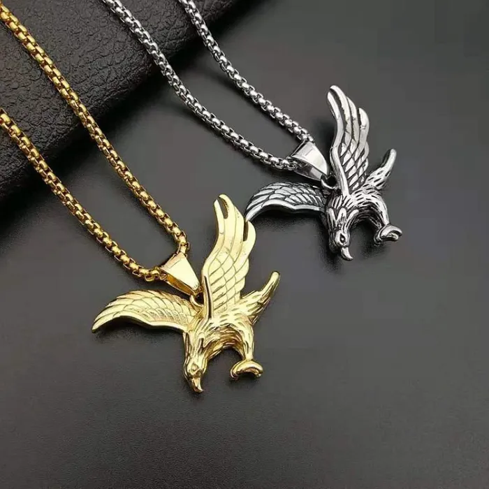 Wholesale Gold Plated Titanium Steel Eagle Pendant Necklace – Hip Hop Jewelry Bulk Supplier Factory Price