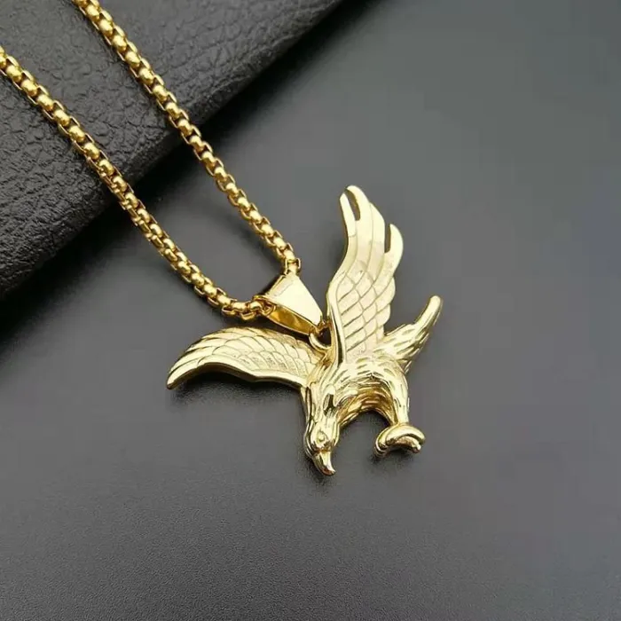 Wholesale Gold Plated Titanium Steel Eagle Pendant Necklace – Hip Hop Jewelry Bulk Supplier Factory Price