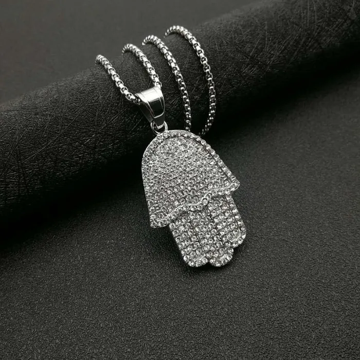 Wholesale Gold Plated Titanium Steel Hamsa Hand Pendant Necklace – Hip Hop Iced Out Jewelry Bulk Supplier Factory Price