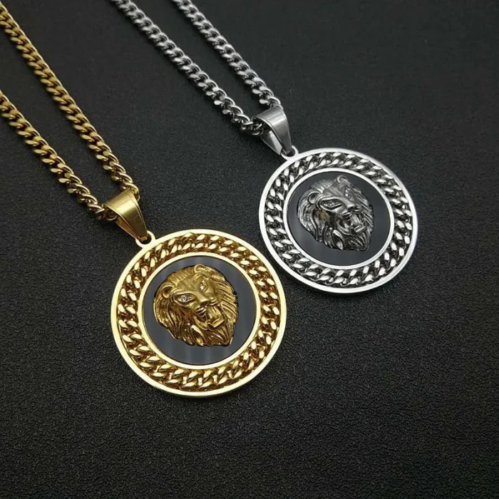 Wholesale Gold Plated Titanium Steel Lion Head Pendant Necklace with Cuban Chain – Hip Hop Jewelry Bulk Supplier Factory Price