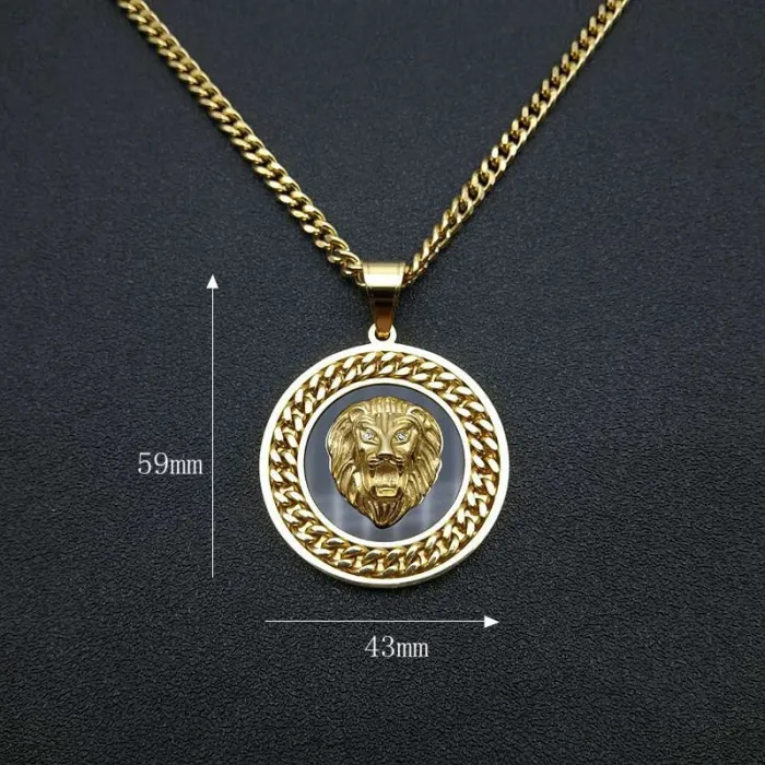 Wholesale Gold Plated Titanium Steel Lion Head Pendant Necklace with Cuban Chain – Hip Hop Jewelry Bulk Supplier Factory Price