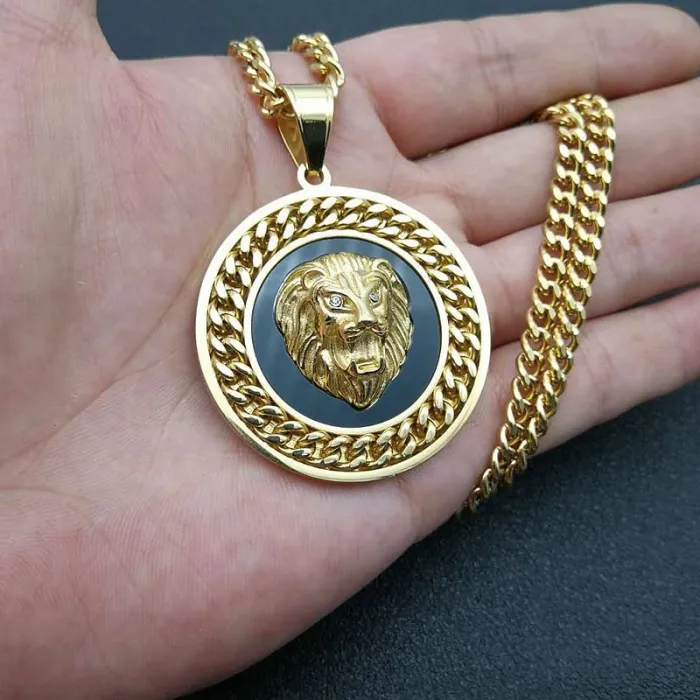 Wholesale Gold Plated Titanium Steel Lion Head Pendant Necklace with Cuban Chain – Hip Hop Jewelry Bulk Supplier Factory Price