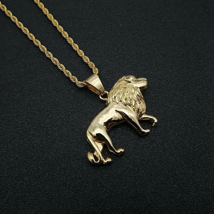 Wholesale Titanium Steel African Lion Head Pendant Necklace – Hip Hop Jewelry Bulk Supplier Factory Price