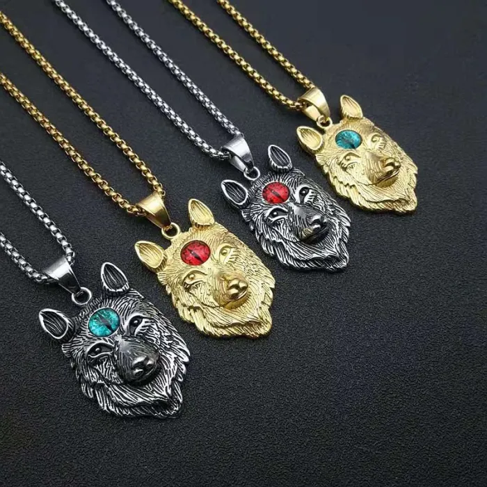 Wholesale Gold Plated Titanium Steel Viking Wolf Head Pendant Necklace – Norse Totem Jewelry Bulk Supplier Factory Price