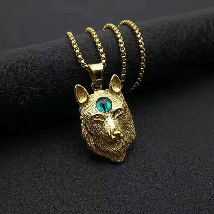 Wholesale Gold Plated Titanium Steel Viking Wolf Head Pendant Necklace – Norse Totem Jewelry Bulk Supplier Factory Price