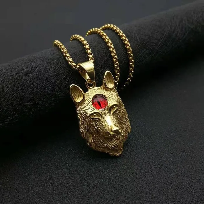 Wholesale Gold Plated Titanium Steel Viking Wolf Head Pendant Necklace – Norse Totem Jewelry Bulk Supplier Factory Price