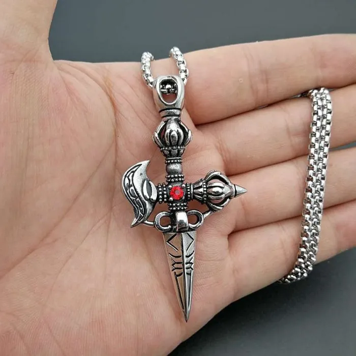 Wholesale Titanium Steel Vajra Pendant Necklace – Vintage Punk Tibetan Jewelry Bulk Supplier Factory Price