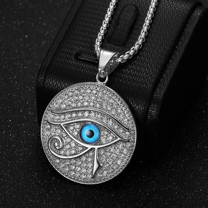 Wholesale Gold Plated Titanium Steel Blue Eye of Horus Pendant Necklace – Hip Hop Iced Out Jewelry Bulk Supplier Factory Price