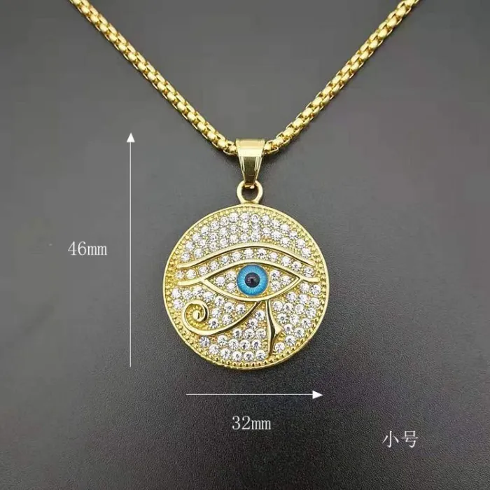 Wholesale Gold Plated Titanium Steel Blue Eye of Horus Pendant Necklace – Hip Hop Iced Out Jewelry Bulk Supplier Factory Price