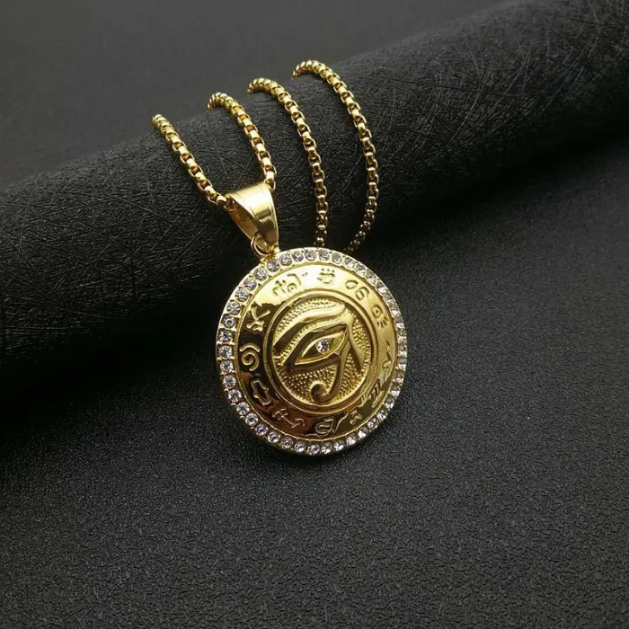 Wholesale Gold Plated Titanium Steel Eye of Horus Pendant Necklace – Hip Hop Iced Out Jewelry Bulk Supplier Factory Price
