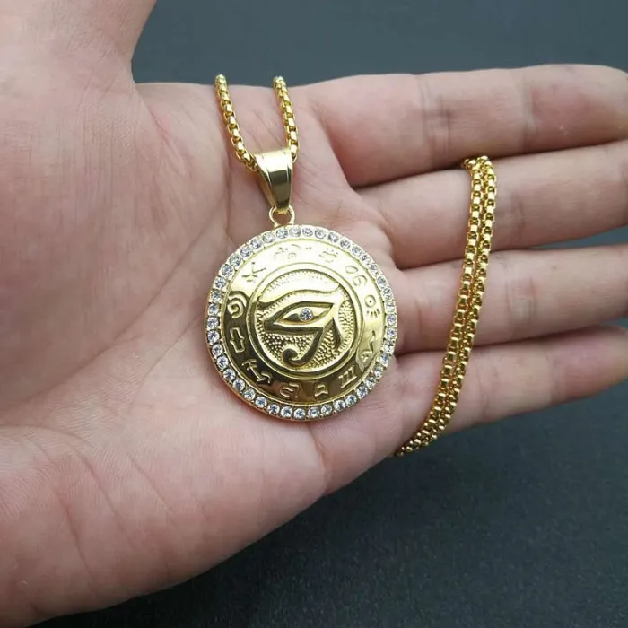 Wholesale Gold Plated Titanium Steel Eye of Horus Pendant Necklace – Hip Hop Iced Out Jewelry Bulk Supplier Factory Price
