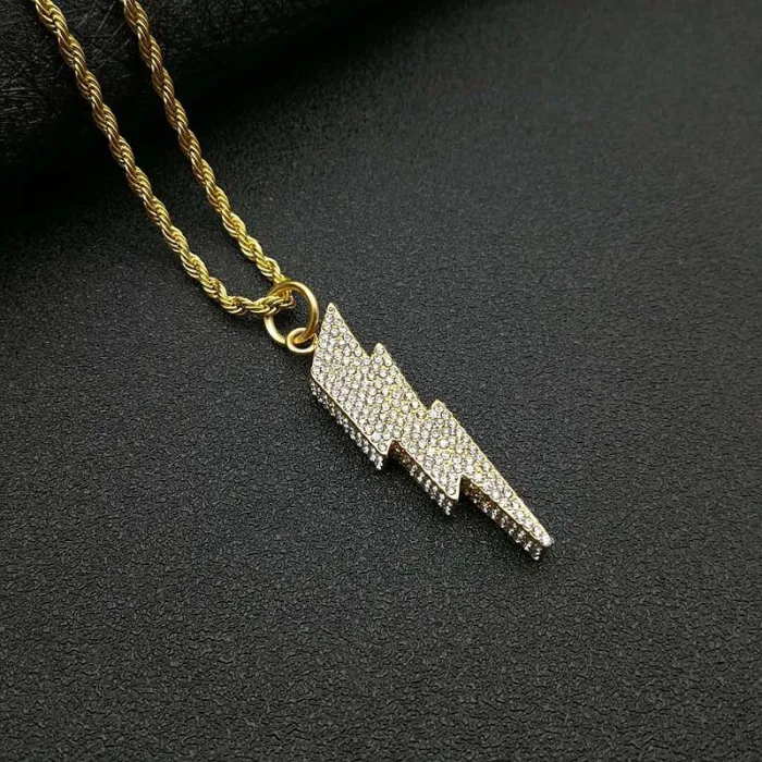 Wholesale Gold Plated Titanium Steel Lightning Pendant Necklace – Hip Hop Iced Out Jewelry Bulk Supplier Factory Price