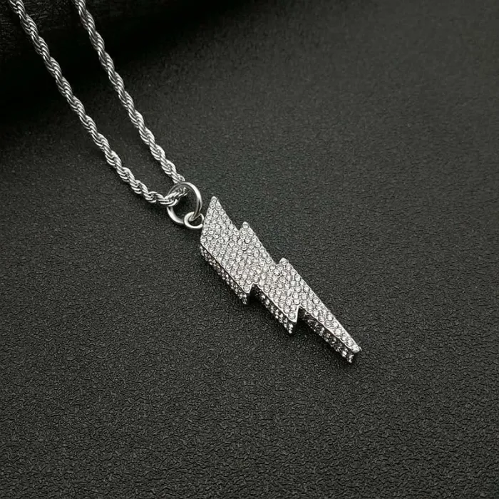 Wholesale Gold Plated Titanium Steel Lightning Pendant Necklace – Hip Hop Iced Out Jewelry Bulk Supplier Factory Price