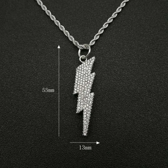 Wholesale Gold Plated Titanium Steel Lightning Pendant Necklace – Hip Hop Iced Out Jewelry Bulk Supplier Factory Price