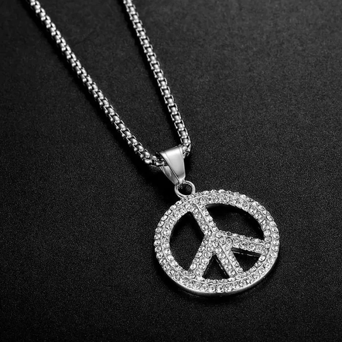 Wholesale Gold Plated Titanium Steel Peace Sign Pendant Necklace – Hip Hop Iced Out Jewelry Bulk Supplier Factory Price