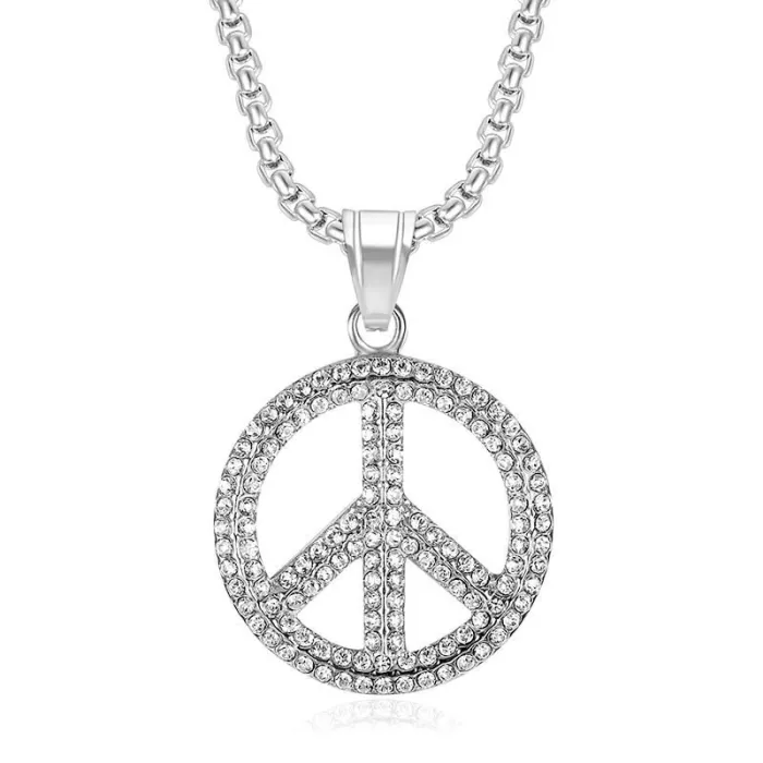 Wholesale Gold Plated Titanium Steel Peace Sign Pendant Necklace – Hip Hop Iced Out Jewelry Bulk Supplier Factory Price