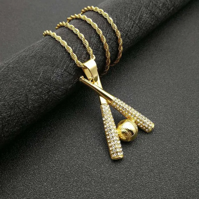 Wholesale Gold Plated Titanium Steel Baseball Pendant Necklace – Hip Hop Iced Out Sports Jewelry Bulk Supplier Factory Price