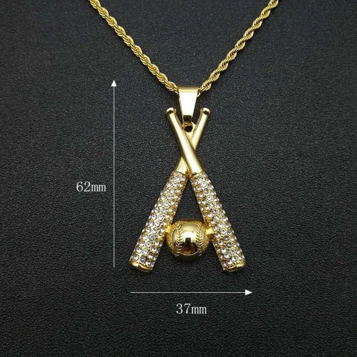 Wholesale Gold Plated Titanium Steel Baseball Pendant Necklace – Hip Hop Iced Out Sports Jewelry Bulk Supplier Factory Price