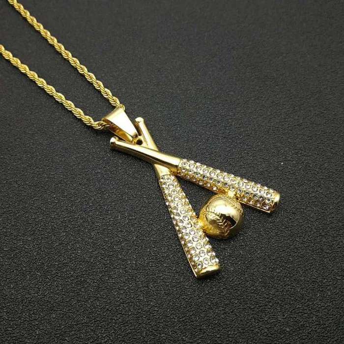 Wholesale Gold Plated Titanium Steel Baseball Pendant Necklace – Hip Hop Iced Out Sports Jewelry Bulk Supplier Factory Price