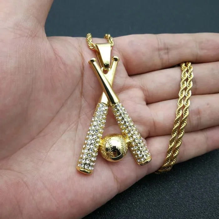 Wholesale Gold Plated Titanium Steel Baseball Pendant Necklace – Hip Hop Iced Out Sports Jewelry Bulk Supplier Factory Price
