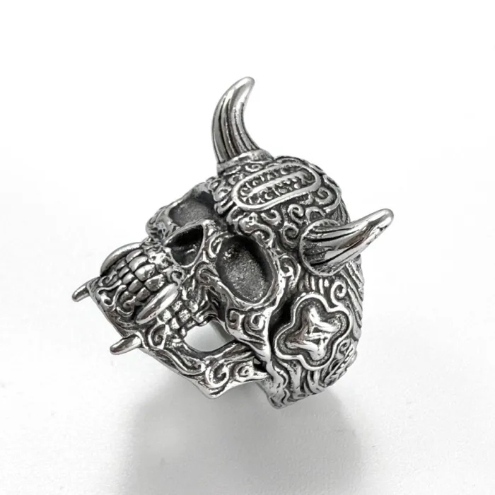 Wholesale Horned Skull Ring – Bulk Gothic Stainless Steel Biker Jewelry for Men at Factory Price
