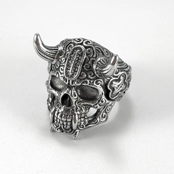 Wholesale Horned Skull Ring – Bulk Gothic Stainless Steel Biker Jewelry for Men at Factory Price