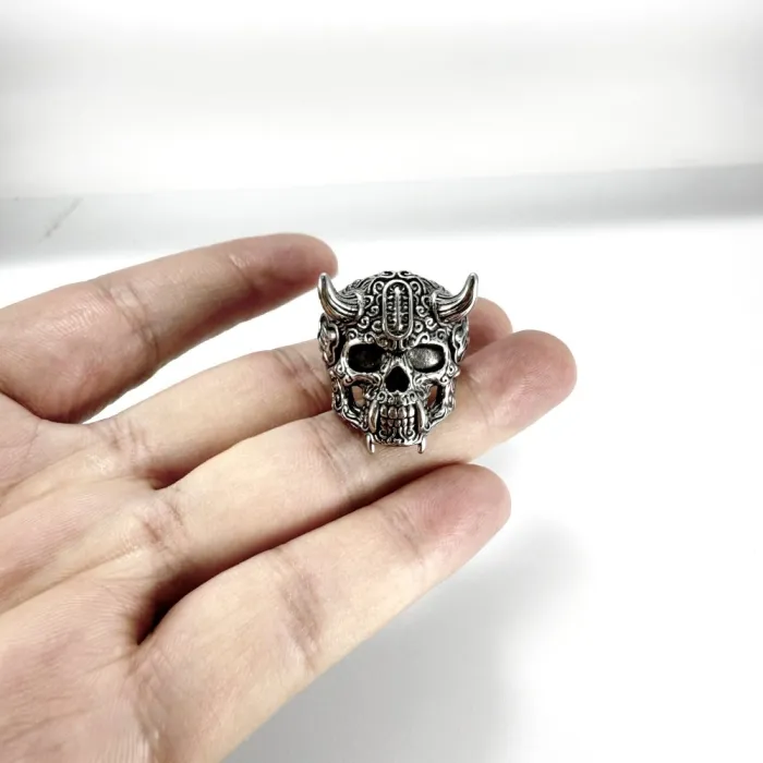 Wholesale Horned Skull Ring – Bulk Gothic Stainless Steel Biker Jewelry for Men at Factory Price