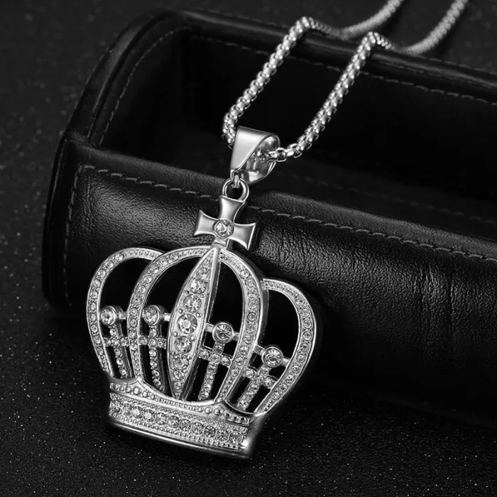 Wholesale King Crown Pendant – Bulk Gold-Plated Titanium Steel Hip Hop Necklace with CZ at Factory Price