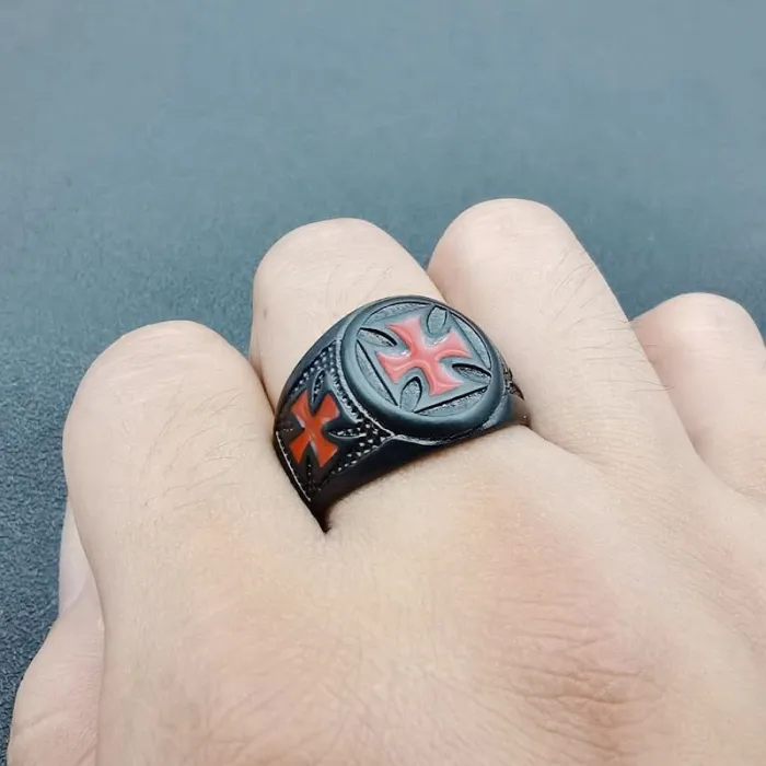 Wholesale Punk Black Titanium Steel Ring – Bulk Red Epoxy Vintage Men's Gothic Band at Factory Price