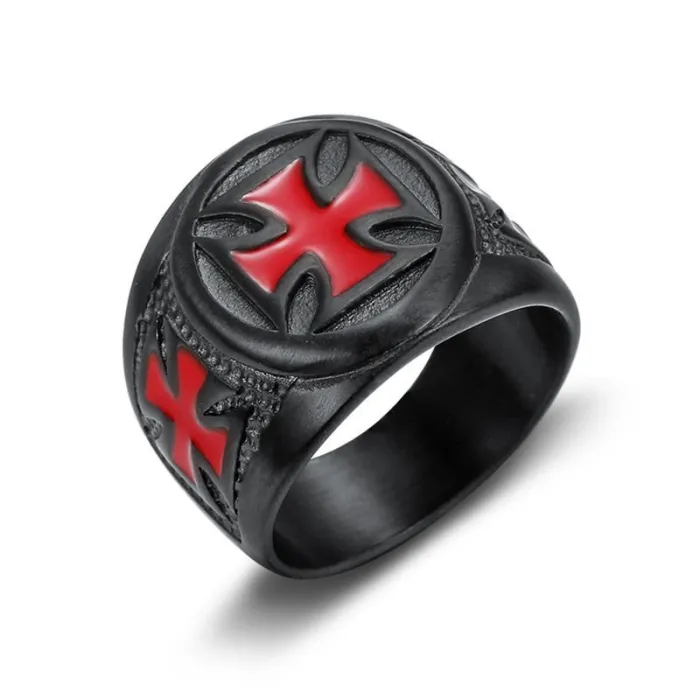 Wholesale Punk Black Titanium Steel Ring – Bulk Red Epoxy Vintage Men's Gothic Band at Factory Price