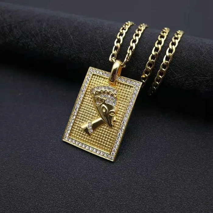 Wholesale Pharaoh Pendant Necklace – Bulk Gold-Plated Titanium Steel Egyptian Hip Hop Jewelry with CZ at Factory Price