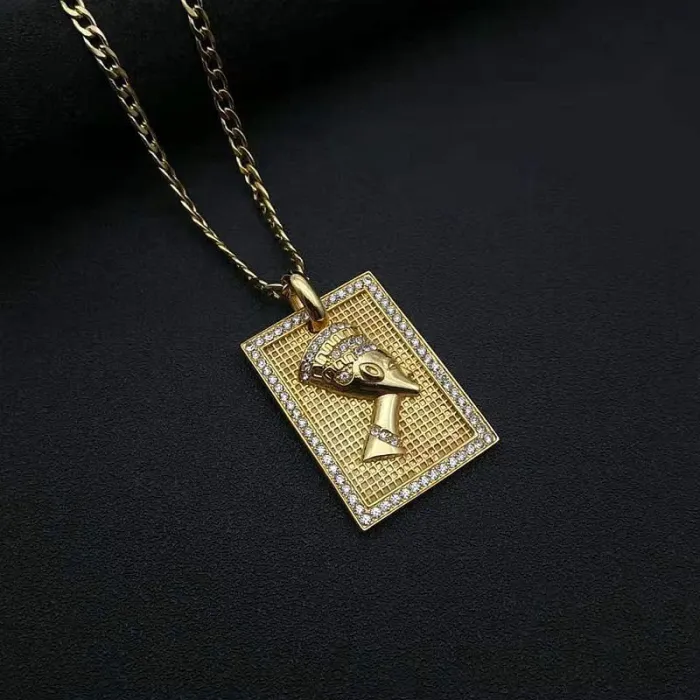 Wholesale Pharaoh Pendant Necklace – Bulk Gold-Plated Titanium Steel Egyptian Hip Hop Jewelry with CZ at Factory Price