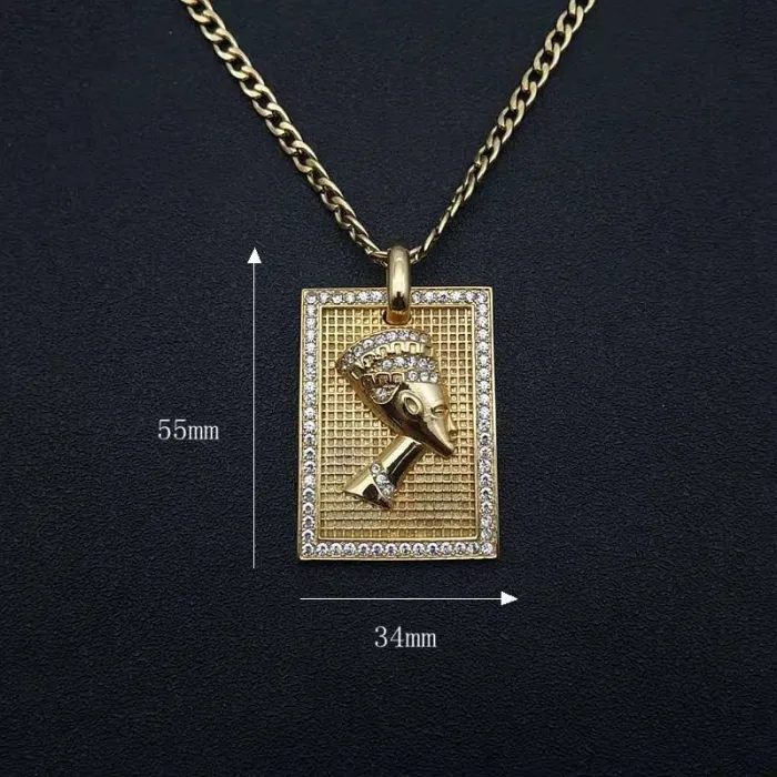 Wholesale Pharaoh Pendant Necklace – Bulk Gold-Plated Titanium Steel Egyptian Hip Hop Jewelry with CZ at Factory Price