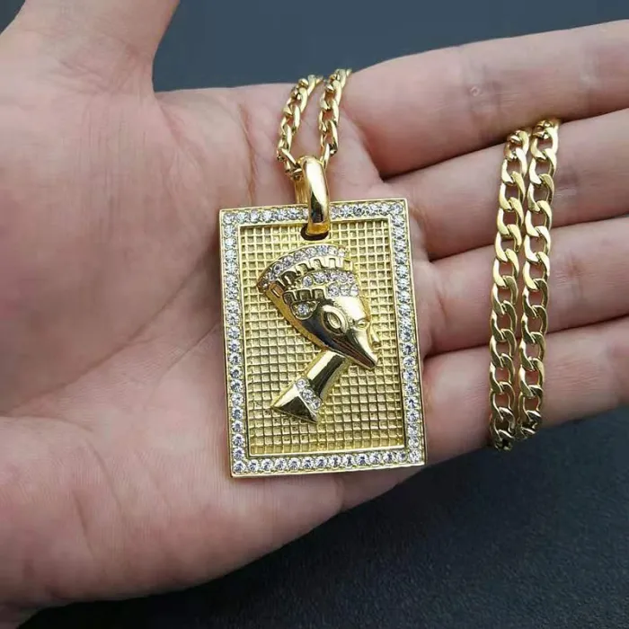 Wholesale Pharaoh Pendant Necklace – Bulk Gold-Plated Titanium Steel Egyptian Hip Hop Jewelry with CZ at Factory Price