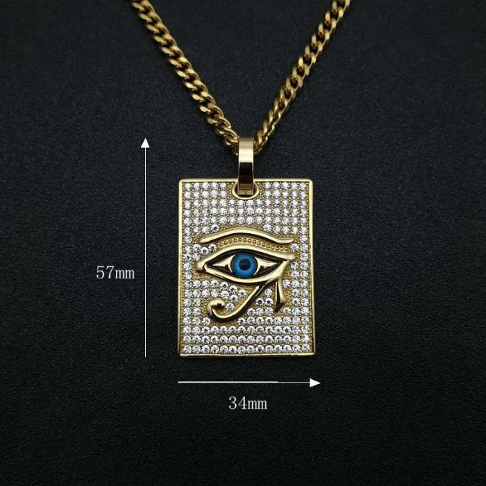 Wholesale Eye of Horus Pendant – Bulk Gold-Plated Titanium Steel Hip Hop Necklace with CZ at Factory Price
