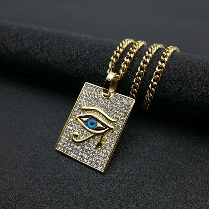 Wholesale Eye of Horus Pendant – Bulk Gold-Plated Titanium Steel Hip Hop Necklace with CZ at Factory Price