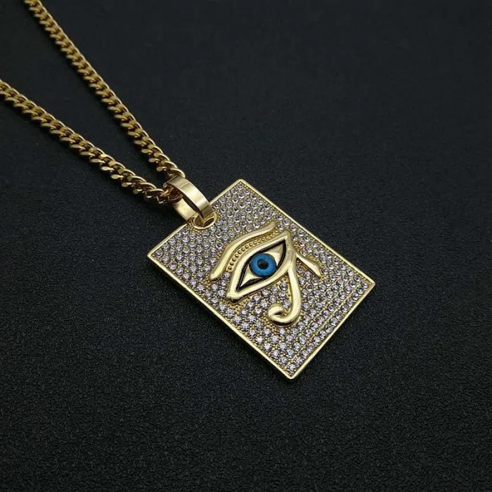 Wholesale Eye of Horus Pendant – Bulk Gold-Plated Titanium Steel Hip Hop Necklace with CZ at Factory Price